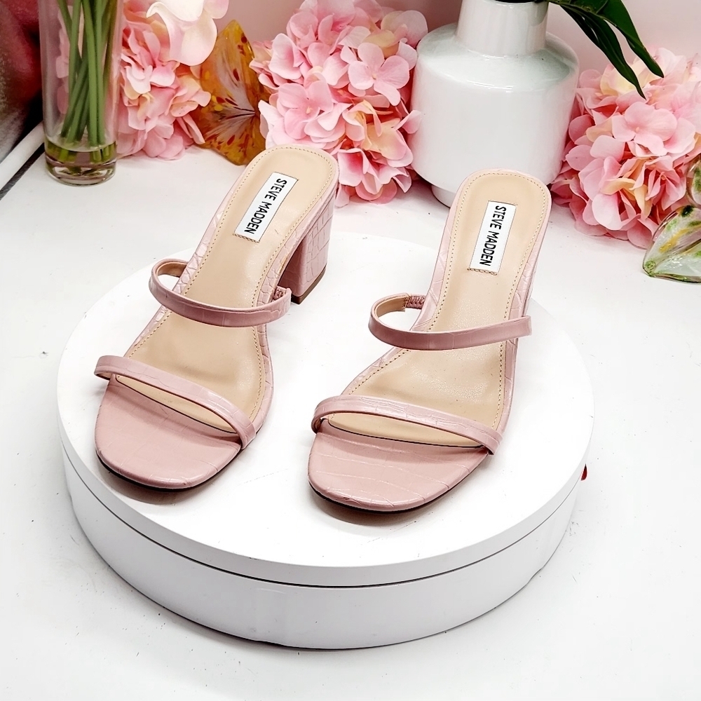 Steve Madden Issy Block Heel Slide Sandal Pink Sz 9.5M